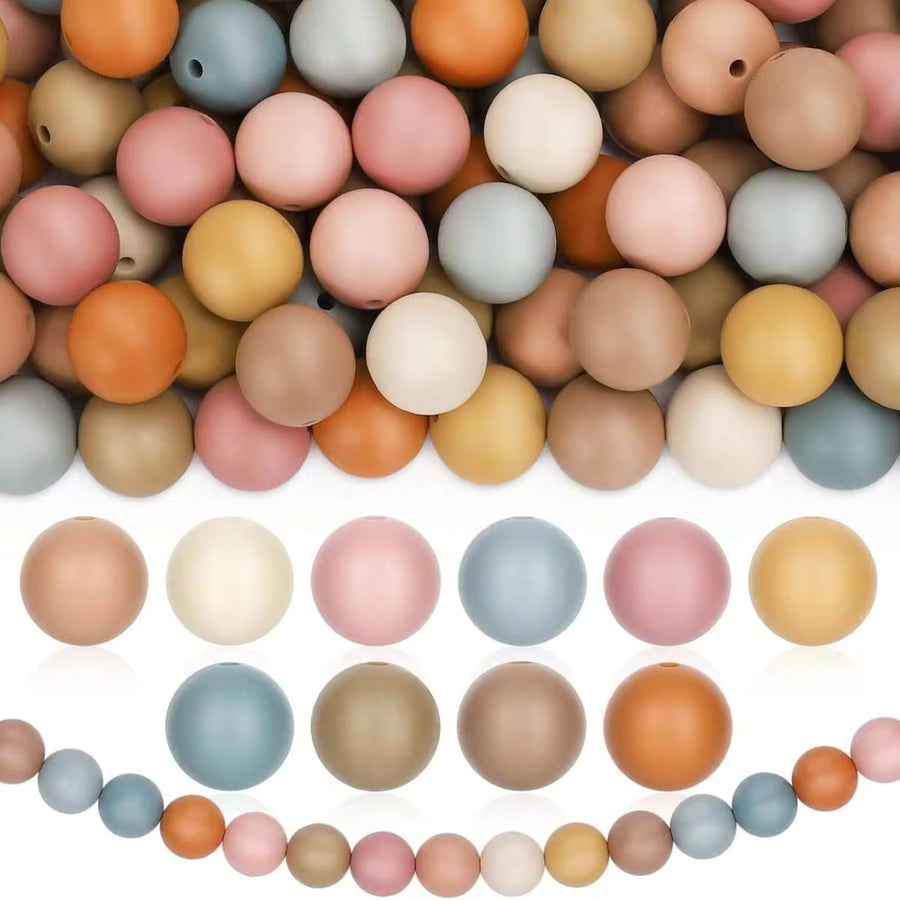 100pcs Bohemian Silicone Beads, 12mm 10 Colors Mixed Loose Beads, For DIY Necklace Bracelet Keychain Jewelry, Home Decoration