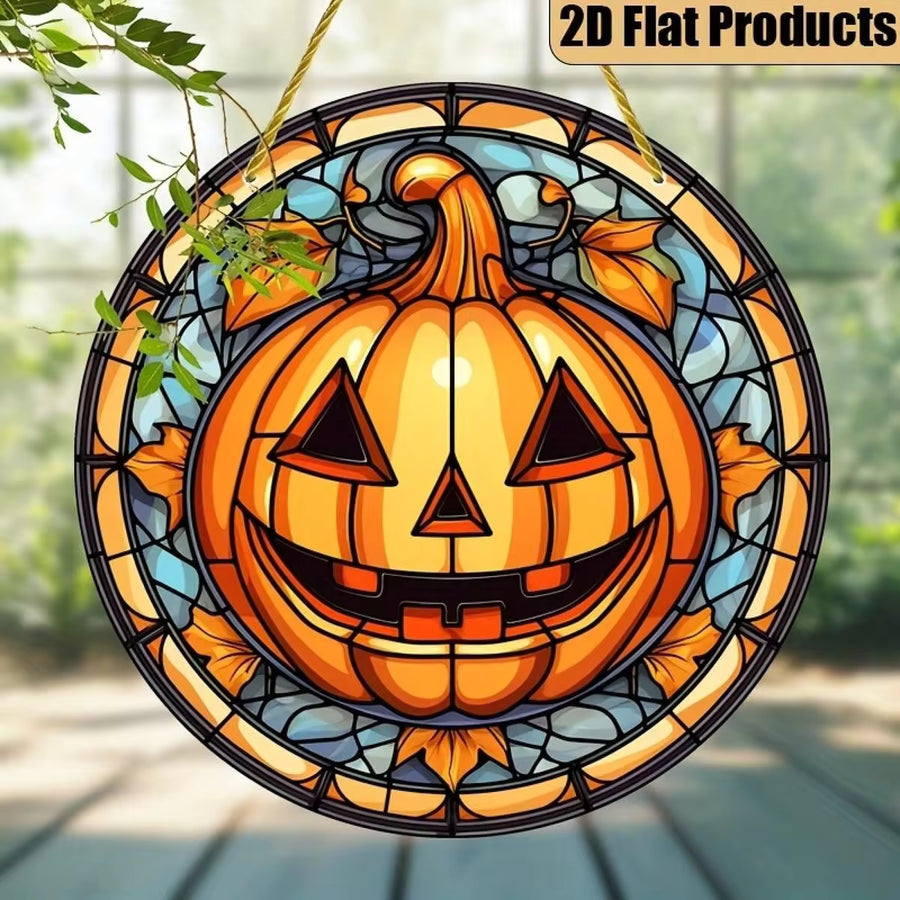 2D Flat Design, 1pc, Halloween Pumpkin Catcher, Statue Wall Decoration, Acrylic Round Sign, Home, Festive Decorative Ornament, (7.87X7.87 Inches), Suitable For Living Room, Wall, Window Decoration, Perfect Gift For Best
